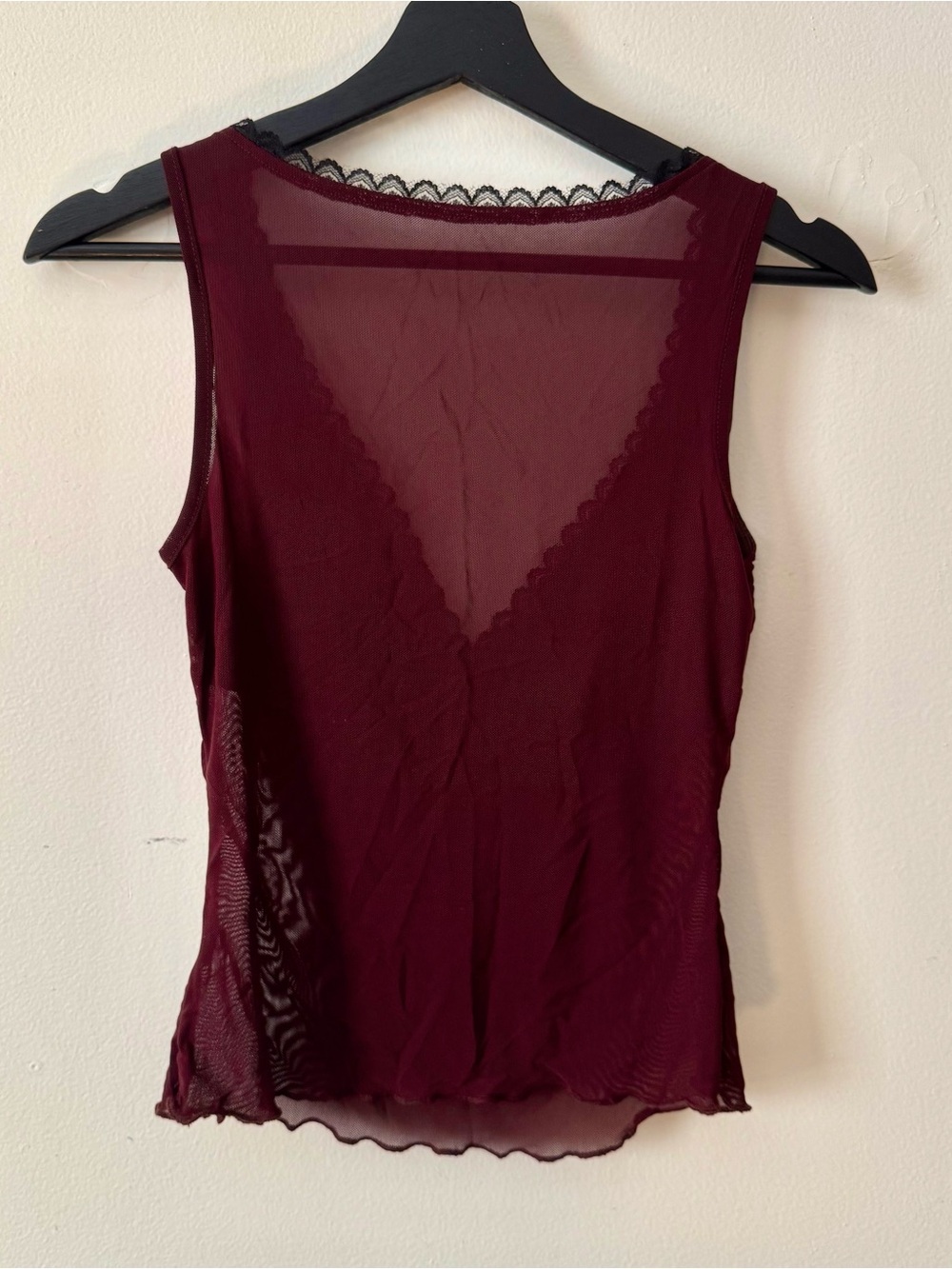 Sleeveless Sheer V-Neck Tank - Wine - Picture 2 of 4